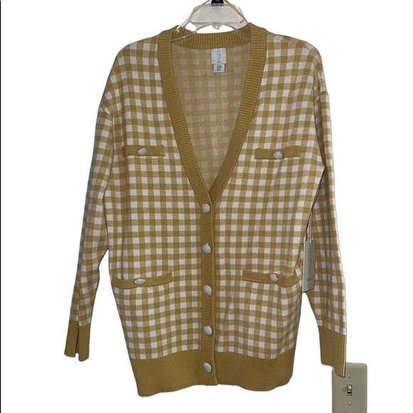 NWT- Joie Gingham Boyfriend Cardigan Sweater. Size Medium - Picture 2 of 7